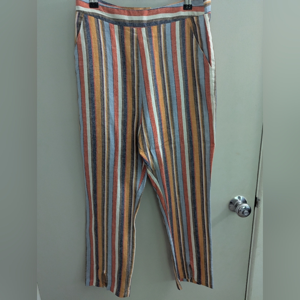 NWT Le Lis Women's Small Linen Blend Striped Pants Fall Spring Luxury Office